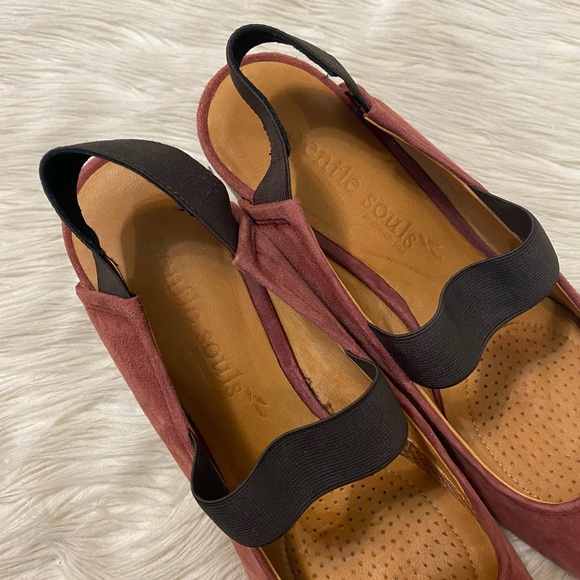 Gentle Souls Red Suede Ridge It Mary Jane Wedge Heels Elastic Vamp Slingback - Picture 5 of 8